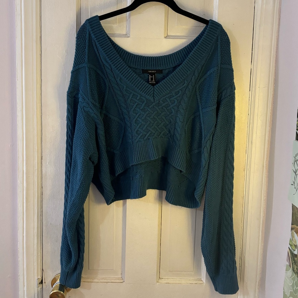 cropped blue sweater